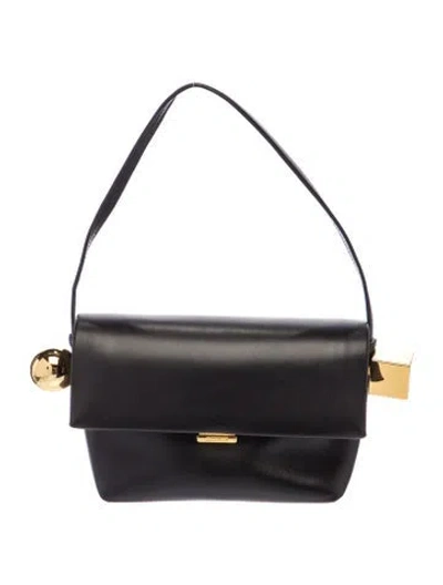 Pre-owned Jacquemus Leather Rond Carré Shoulder Bag Small W/ Tags In Black
