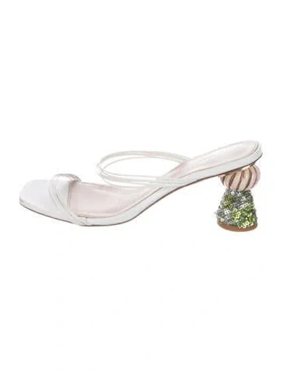 Pre-owned Jacquemus Leather Sequin Embellishments Sandals In White