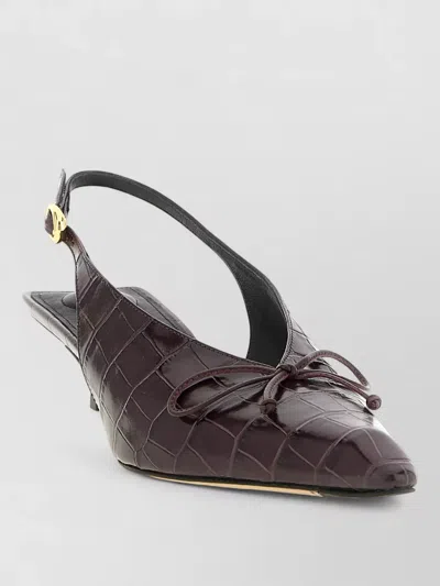 Jacquemus Crocodile-embossed Calfskin Slingback Heel In Burgundy