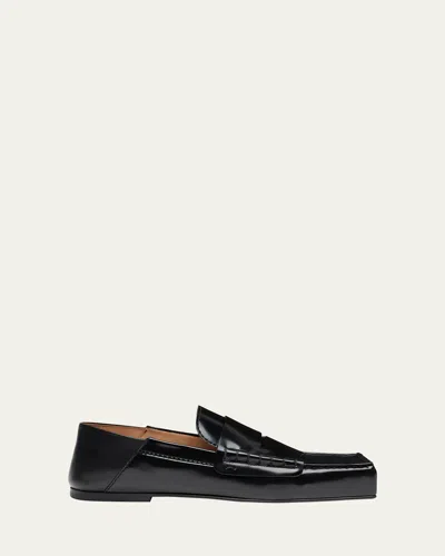 JACQUEMUS LEATHER SQUARE-TOE PENNY LOAFERS