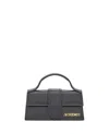Jacquemus Leather Top Handle Bag With Adjustable Shoulder Strap In Black
