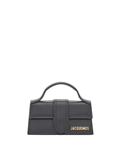 Jacquemus Leather Top Handle Bag With Adjustable Shoulder Strap In Black