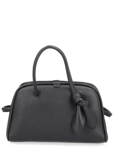 Jacquemus Leather Top Handle Satchel With Knot Detail In Black