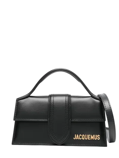 Jacquemus Leather Tote Handbag With Removable Shoulder Strap And Magnetic Flap Closure In Black