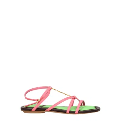 Jacquemus Pink Leather Sandal In Multi