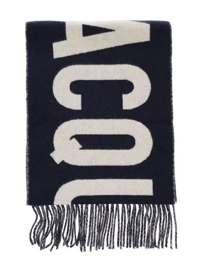 Jacquemus Lècharpe Blue Oversize Scarf With Jacquard Motif In Wool Man