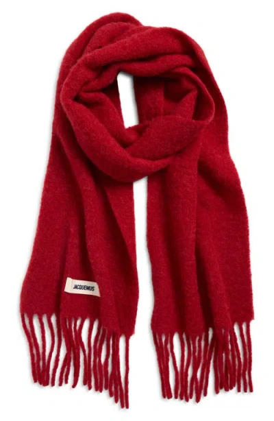 Jacquemus L'écharpe Carro Mohair, Alpaca & Wool Blend Fringe Scarf In Red