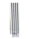 Jacquemus Brushed Fringed Knitted Scarf With Striped Pattern In Blue