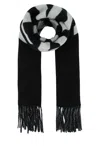 Jacquemus Black Bold White Lettering Twisted Fringe Scarf In Black