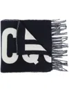 Jacquemus L Harpe Blue Oversize Scarf With Jacquard Motif In Wool Man In Blue