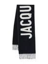 Jacquemus Long Rectangular Wool Scarf With Bold Lettering In Black