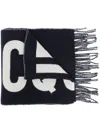Jacquemus L Harpe Blue Oversize Scarf With Jacquard Motif In Wool Man In Blue