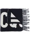 Jacquemus L Harpe Blue Oversize Scarf With Jacquard Motif In Wool Man In Blue