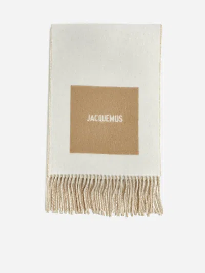 Jacquemus Lecharpe Rond Carre Wool Scarf In Beige