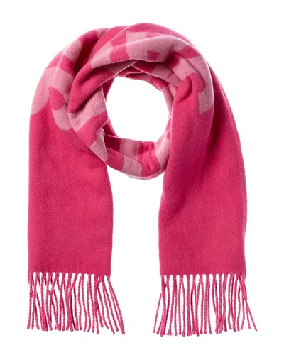 Jacquemus Bold Logo Wool Scarf With Fringed Edges In Pink