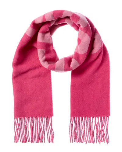 Jacquemus Bold Logo Wool Scarf With Fringed Edges In Pink