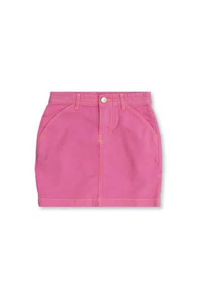 Jacquemus Kids' Lenfant Contrast Stitch Twill Skirt In Pink