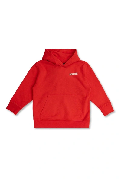 Jacquemus Kids' Lenfant Logo Printed Jersey Hoodie In Red