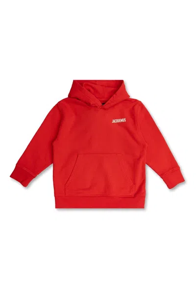Jacquemus Kids' Lenfant Logo Printed Jersey Hoodie In Red