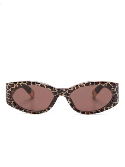 Jacquemus Leopard-print Oval-frame Sunglasses In Multicolour