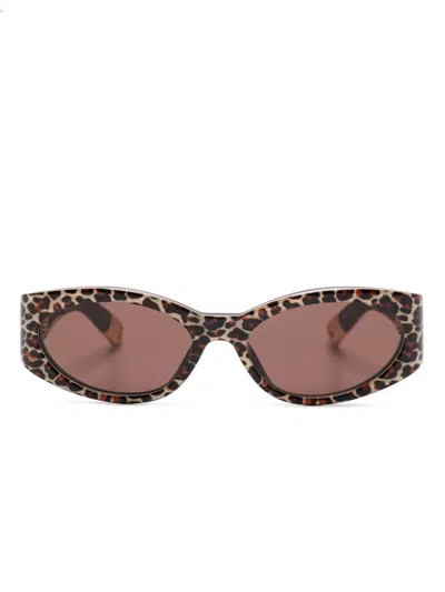 Jacquemus Leopard Oval Sunglasses In Multicolour