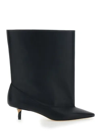 JACQUEMUS 'LES BOTTES TOURNI' BLACK ANKLE BOOTS WITH POINTED TOE AND LOW STILETTO HEEL IN LEATHER WOMAN