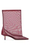 Jacquemus Mid-calf Stiletto Boots Mesh Overlay In Burgundy