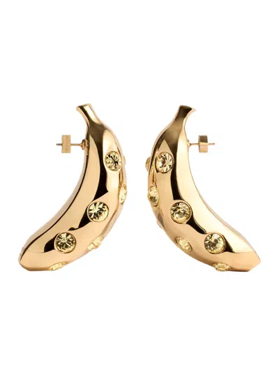 JACQUEMUS JACQUEMUS 'LES BOUCLES BANANES' GOLD-COLORED EARRINGS WITH BANANA DESIGN AND RHINESTONE DECORATIONS 