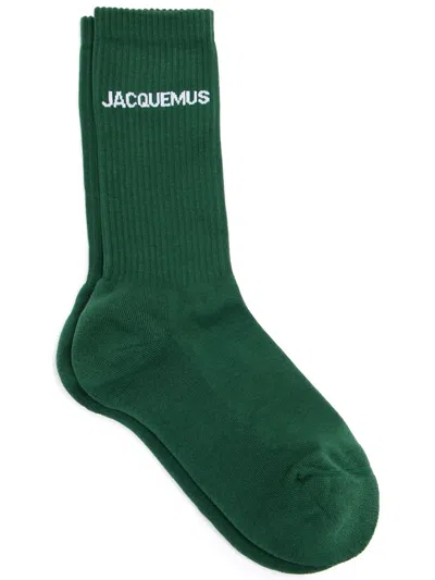 Jacquemus Intarsia Knit-logo Ankle Socks In Green