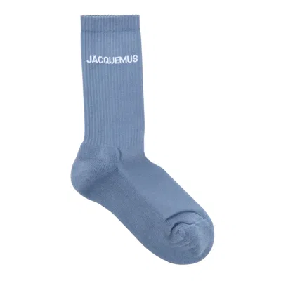 Jacquemus Les Chaussettes Logo Cotton-blend Socks, Socks, Grey In Blue