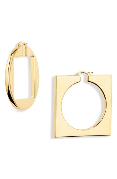 Jacquemus Les Creoles Rond Carré Misamatched Earrings In Gold