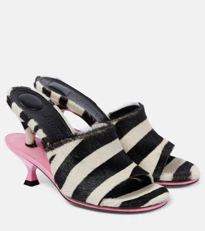 Jacquemus Les Doubles Stacked Zebra-print Calf Hair Mules In Multi