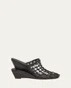 Jacquemus Les Doubles Tresses Croc-embossed Wedge Mules In Dark Brown