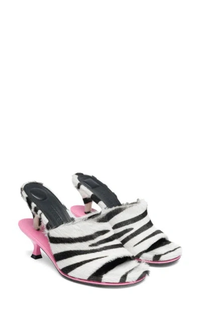 Jacquemus Les Doubles Zebra Print Calf Hair Slide Sandal In Black