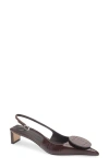 Jacquemus Pointed Toe Slingback Pumps With Textured Calf Leather In Midnight Brown