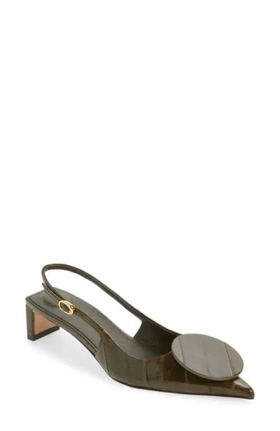 Jacquemus Les Duelo Mismatched Kitten Heel Slingback Pump In Green