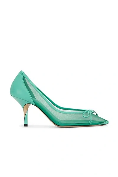 Jacquemus The Tourni Bow-detailed Leather-trimmed Mesh Pumps In Green