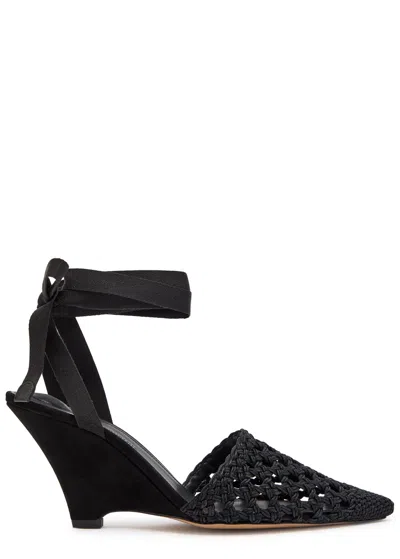 Jacquemus Wedge Espadrille Mules Pointed Toe Ribbon In Black