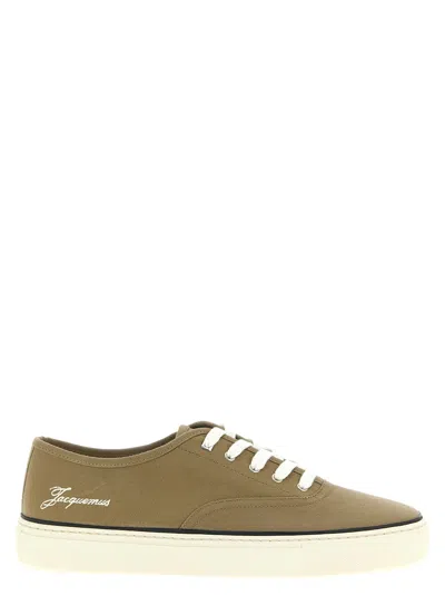 Jacquemus Cotton Low-top Sneakers With Embroidered Logo In Brown