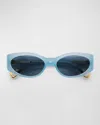 Jacquemus Les Lunettes Acetate Oval Sunglasses In Light Blue Navy