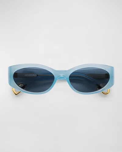 Jacquemus Les Lunettes Acetate Oval Sunglasses In Blue
