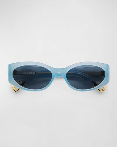 Jacquemus Les Lunettes Acetate Oval Sunglasses In Light Blue Navy