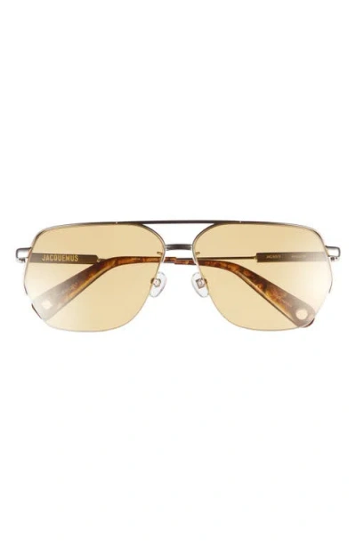 Jacquemus Les Lunettes Aviador Sunglasses In Silver/wood Effect/brown