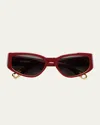 Jacquemus Les Lunettes Gala Acetate Oval Sunglasses In Burgundy Yellow Gold Grey