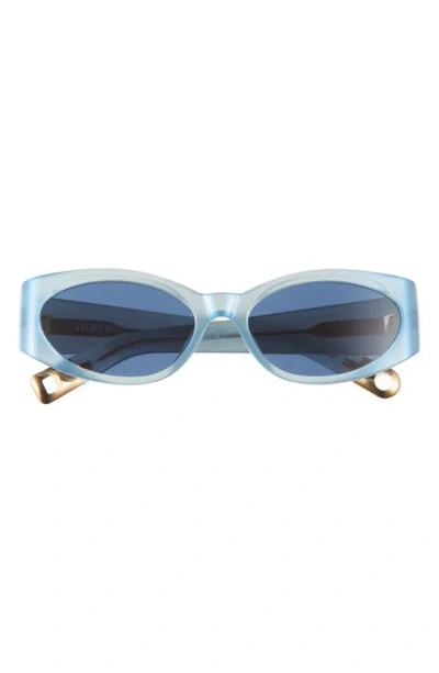 Jacquemus Les Lunettes Oval Sunglasses In Blue Pearl/ Yellow Gold/ Navy