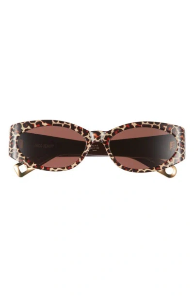 Jacquemus Les Lunettes Ovalo Sunglasses In Leopard/ Yellow Gold/ Brown