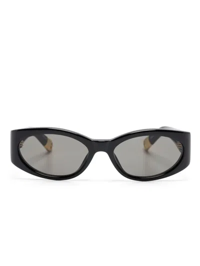 Jacquemus Les Lunettes Acetate Oval Sunglasses In Black Yellow Gold Grey