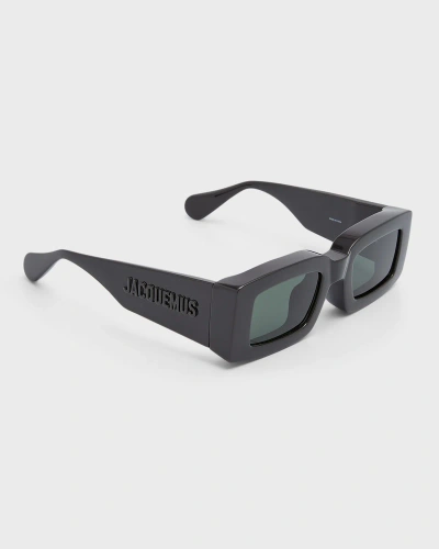 Jacquemus Les Lunettes Tupi Acetate Rectangle Sunglasses In 090 Multi-black