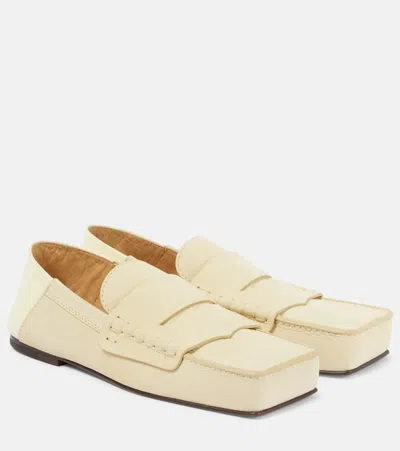 Jacquemus Square Toe Rubber Sole Loafers With Stitch Detailing In Yellow