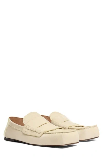 Jacquemus Square Toe Rubber Sole Loafers With Stitch Detailing In Beige